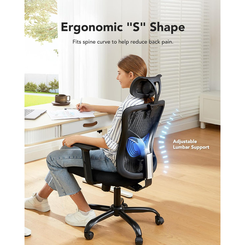 Inbox Zero Office Chair High Back Desk Chair With S Shaped Backrest Wayfair